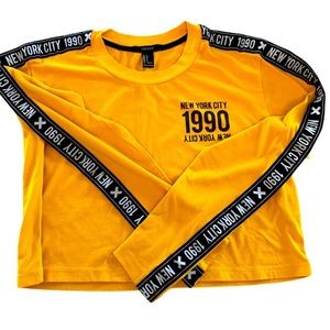 Forever 21 Cropped Yellow Long Sleeve Shirt